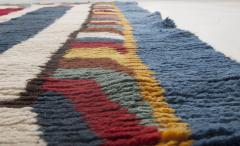 Mid 20th century Moroccan Red Green Yellow and Navy Blue Handmade Wool Rug - 2453263