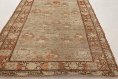 Mid 20th century Samarkand Green and Orange Handmade Wool Rug - 2457142
