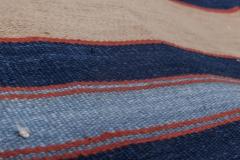 Mid 20th century Striped Navy Blue with Apricot Yellow Indian Dhurrie Rug - 2441420