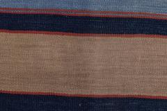 Mid 20th century Striped Navy Blue with Apricot Yellow Indian Dhurrie Rug - 2441422