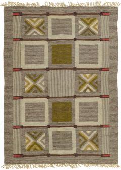 Mid 20th century Swedish Geometric Brown Gray Green Flat Weave Wool Rug - 2439744