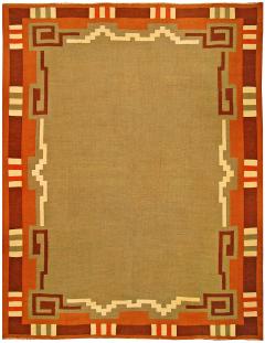 Mid 20th century Swedish Hand Knotted Wool Rug in Green Beige Orange Brown - 2439711