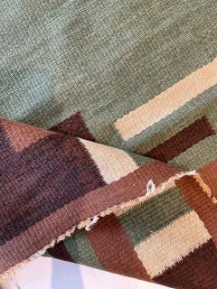 Mid 20th century Swedish Hand Knotted Wool Rug in Green Beige Orange Brown - 2439713