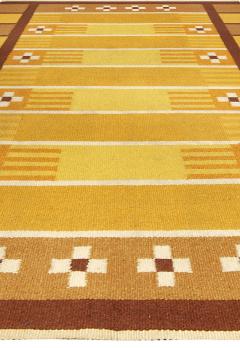 Mid 20th century Swedish Yellow Brown and White Handwoven Wool Rug - 2439854