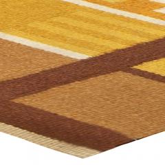 Mid 20th century Swedish Yellow Brown and White Handwoven Wool Rug - 2439857