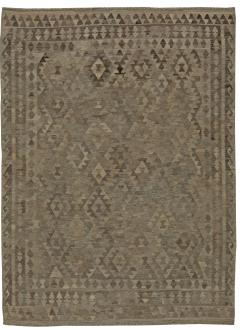Mid 20th century Turkish Geometric Deep Brown Beige Kilim Wool Rug - 2457259