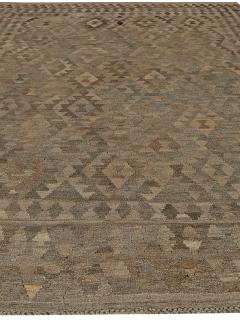 Mid 20th century Turkish Geometric Deep Brown Beige Kilim Wool Rug - 2457260