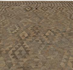 Mid 20th century Turkish Geometric Deep Brown Beige Kilim Wool Rug - 2457261