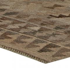 Mid 20th century Turkish Geometric Deep Brown Beige Kilim Wool Rug - 2457263