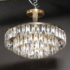 Mid Century 3 Tier Faceted Cut Crystal Chandelier in Brass w Glass Rod Detail - 4490002
