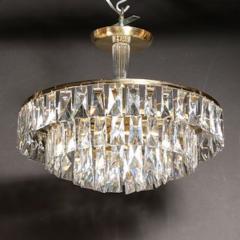 Mid Century 3 Tier Faceted Cut Crystal Chandelier in Brass w Glass Rod Detail - 4490003