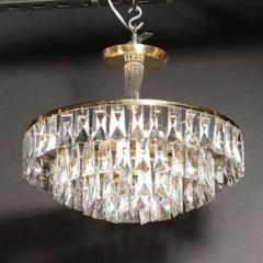 Mid Century 3 Tier Faceted Cut Crystal Chandelier in Brass w Glass Rod Detail - 4490004
