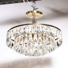 Mid Century 3 Tier Faceted Cut Crystal Chandelier in Brass w Glass Rod Detail - 4490007