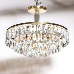 Mid Century 3 Tier Faceted Cut Crystal Chandelier in Brass w Glass Rod Detail - 4490008