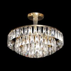 Mid Century 3 Tier Faceted Cut Crystal Chandelier in Brass w Glass Rod Detail - 4490009