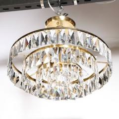 Mid Century 3 Tier Faceted Cut Crystal Chandelier in Brass w Glass Rod Detail - 4490010