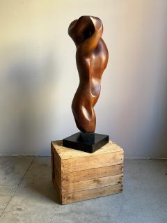 Mid Century Abstract Figural Wood Sculpture on Stand - 4569173