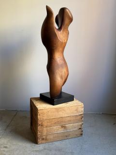 Mid Century Abstract Figural Wood Sculpture on Stand - 4569175