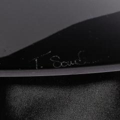 Mid Century Abstract Smoked Glass Frosted Detailed Disc Sculpture signed T Saul - 4377180