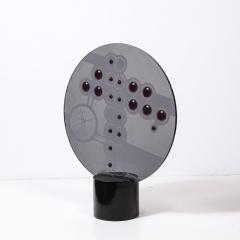 Mid Century Abstract Smoked Glass Frosted Detailed Disc Sculpture signed T Saul - 4377182