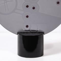 Mid Century Abstract Smoked Glass Frosted Detailed Disc Sculpture signed T Saul - 4377183