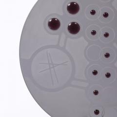 Mid Century Abstract Smoked Glass Frosted Detailed Disc Sculpture signed T Saul - 4377185