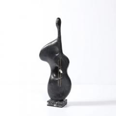 Mid Century Abstracted Guitar Sculpture in Black Enamel Bronze on Marble Base - 4465869