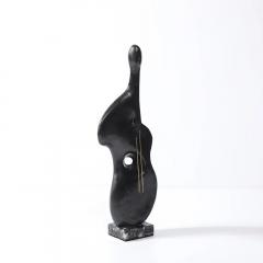 Mid Century Abstracted Guitar Sculpture in Black Enamel Bronze on Marble Base - 4465874