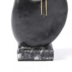 Mid Century Abstracted Guitar Sculpture in Black Enamel Bronze on Marble Base - 4465876