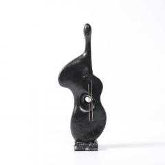 Mid Century Abstracted Guitar Sculpture in Black Enamel Bronze on Marble Base - 4465878