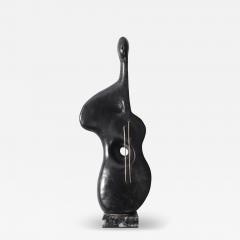 Mid Century Abstracted Guitar Sculpture in Black Enamel Bronze on Marble Base - 4465960