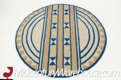 Mid Century Acrylic High Pile Blue and Beige Round Rug - 2354331