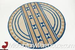 Mid Century Acrylic High Pile Blue and Beige Round Rug - 2354332