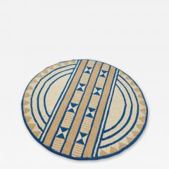 Mid Century Acrylic High Pile Blue and Beige Round Rug - 2360548