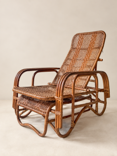 Mid Century Adjustable Rattan Lounge Chair with Retractable Footrest Japan - 4802880