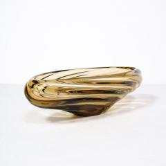 Mid Century Amber Hand Blown Murano Glass Centerpiece w Rippled Details - 3275839