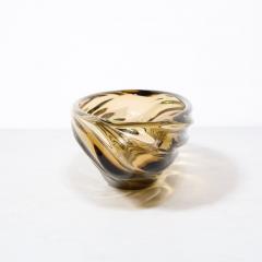 Mid Century Amber Hand Blown Murano Glass Centerpiece w Rippled Details - 3275841
