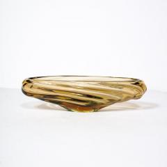 Mid Century Amber Hand Blown Murano Glass Centerpiece w Rippled Details - 3275842