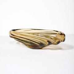 Mid Century Amber Hand Blown Murano Glass Centerpiece w Rippled Details - 3275847