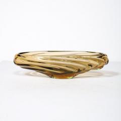Mid Century Amber Hand Blown Murano Glass Centerpiece w Rippled Details - 3275903