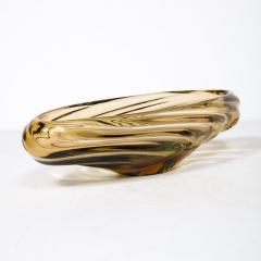 Mid Century Amber Hand Blown Murano Glass Centerpiece w Rippled Details - 3275905