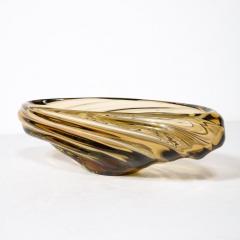 Mid Century Amber Hand Blown Murano Glass Centerpiece w Rippled Details - 3275908