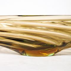 Mid Century Amber Hand Blown Murano Glass Centerpiece w Rippled Details - 3275912