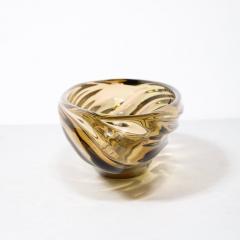 Mid Century Amber Hand Blown Murano Glass Centerpiece w Rippled Details - 3275918