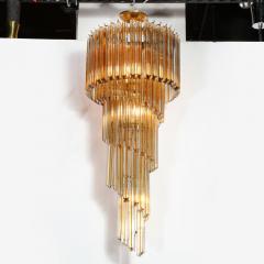 Mid Century Amber Spiral Form Quadretti Camer Chandelier w Brass Fittings - 1802122