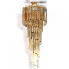 Mid Century Amber Spiral Form Quadretti Camer Chandelier w Brass Fittings - 1802123