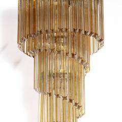 Mid Century Amber Spiral Form Quadretti Camer Chandelier w Brass Fittings - 1802126