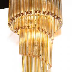 Mid Century Amber Spiral Form Quadretti Camer Chandelier w Brass Fittings - 1802127