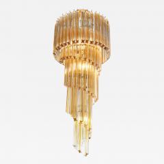 Mid Century Amber Spiral Form Quadretti Camer Chandelier w Brass Fittings - 1803976