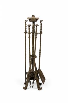 Mid Century American 4 Piece Twisted Design Wrought Bronze Fire Tool Set - 4672318